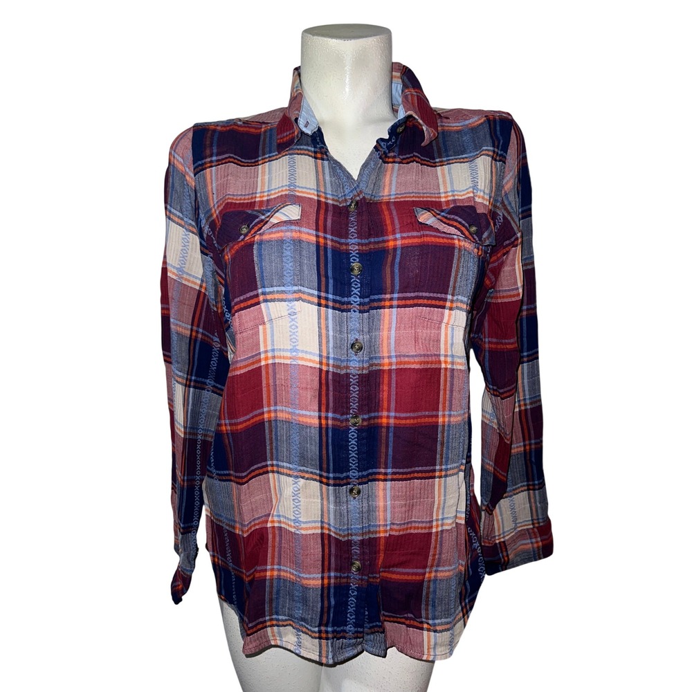 Eddie Bauer Womens PL Petite Large Plaid Button Up Shirt Multi Color Cotton Mix